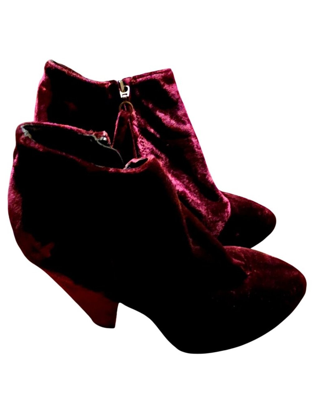 Topshop Velvet Burgundy Ankle Booties With Zipper Closure & Block Heels Women's